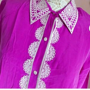 Bob Mackie Purple pink silk wearable art blouse